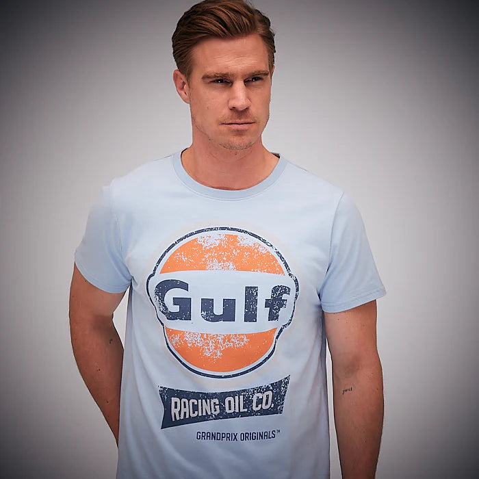 GrandPrix Originals Men's Gulf Vintage Racing Oil T-Shirt - Gulf Blue/Cream T-shirts GrandPrix Originals USA 