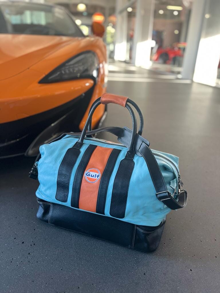 GrandPrix Originals Gulf Leather Track Sport Dual-Compartment Bag - Blue Bags GrandPrix Originals USA 