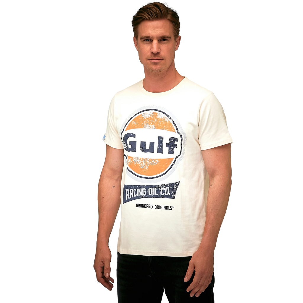 GrandPrix Originals Men's Gulf Vintage Racing Oil T-Shirt - Gulf Blue/Cream T-shirts GrandPrix Originals USA 