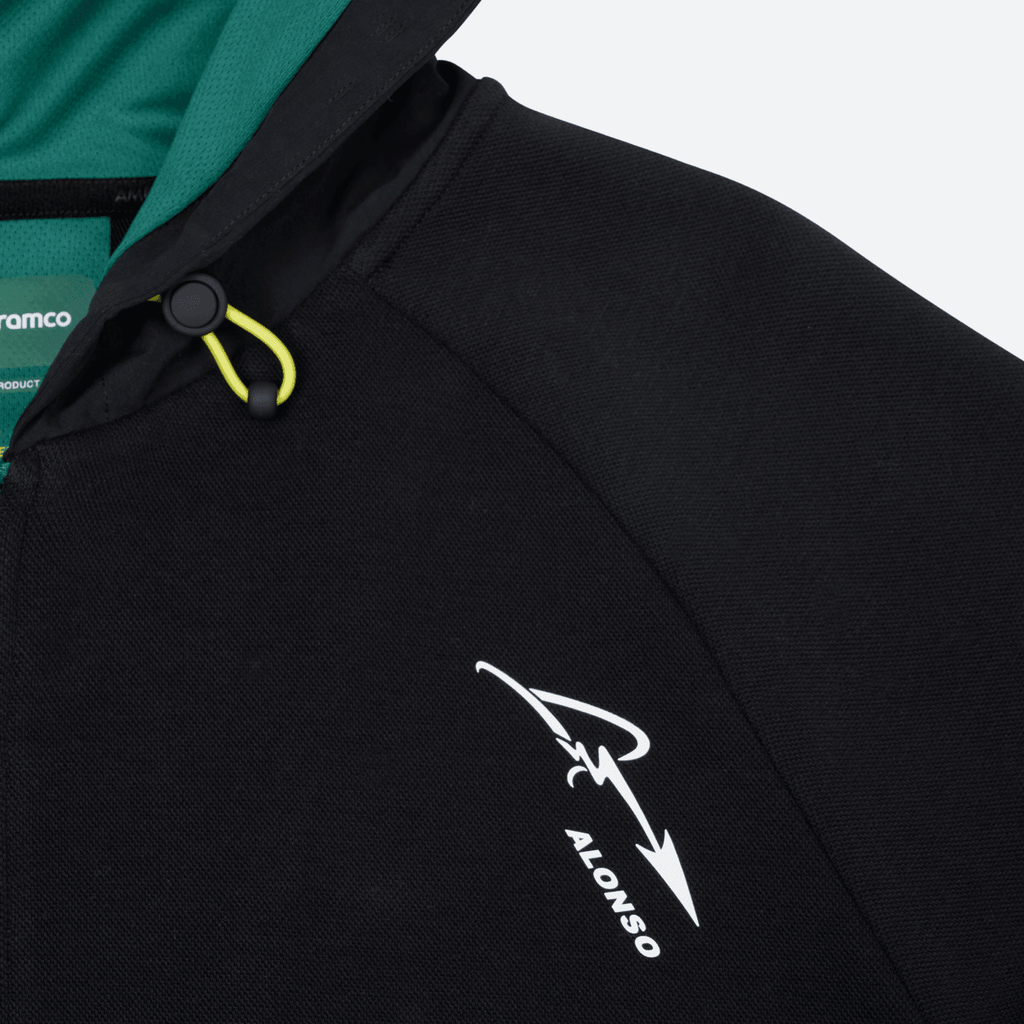 Aston Martin F1 Kimoa Fernando Alonso #14 Double Face Tech Zip Hoodie - Black Hoodies Aston Martin F1 