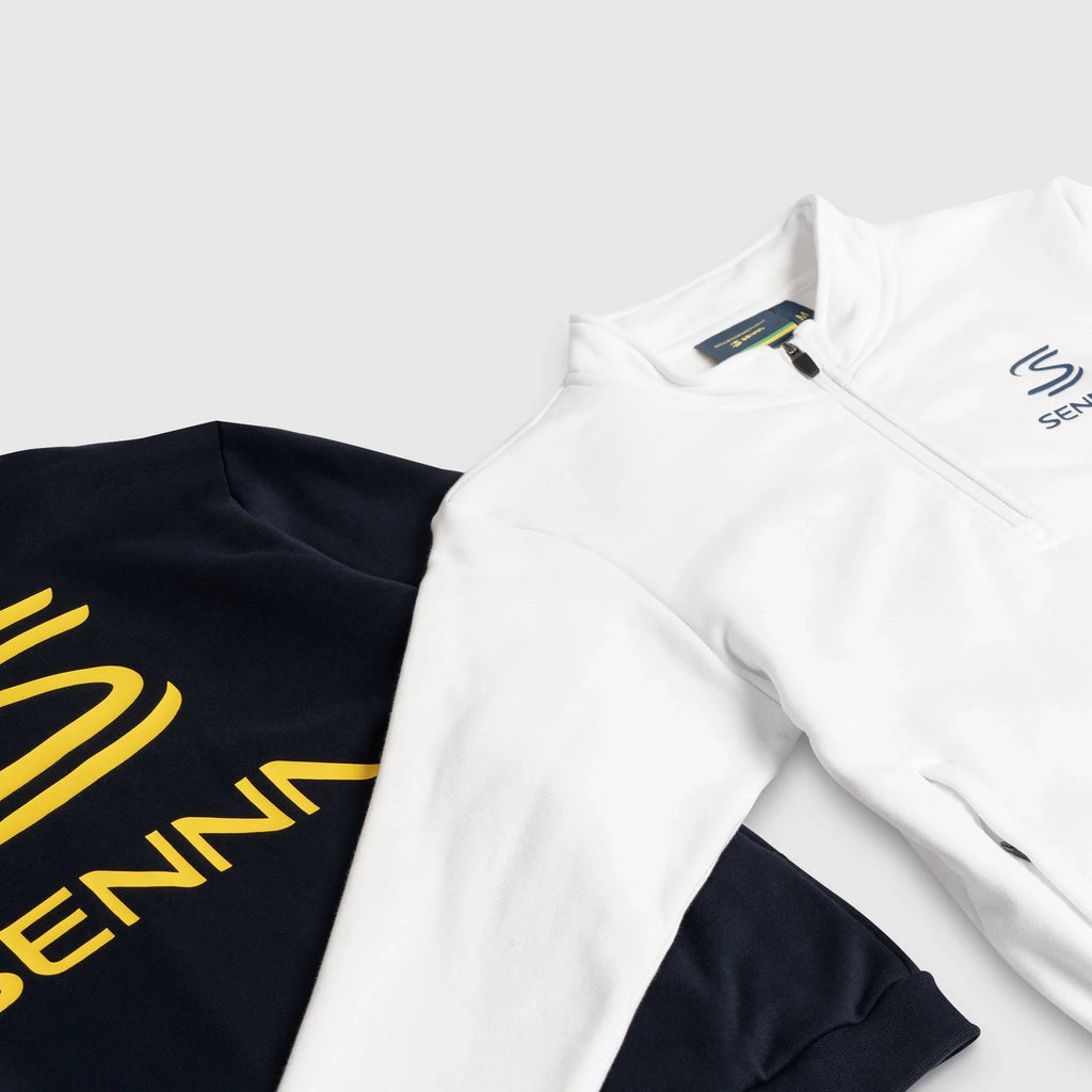 Ayrton Senna F1 Legacy 1/4 Zip Fleece - Navy/White Sweaters Ayrton Senna 