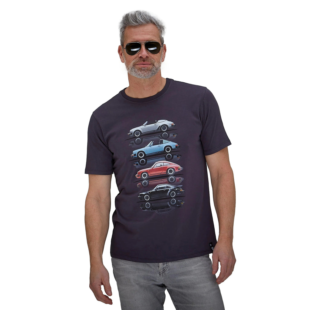 GrandPrix Originals USA Porsche Air Cooled Street Cars Slim Cut T-Shirt - Dark Navy/Gray T-shirts Porsche S Gray 