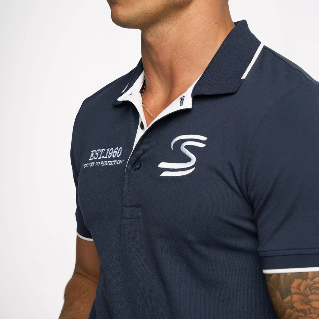 Ayrton Senna F1 Men's Est. 1960 Polo Shirt - Navy/Blue Polos Ayrton Senna 