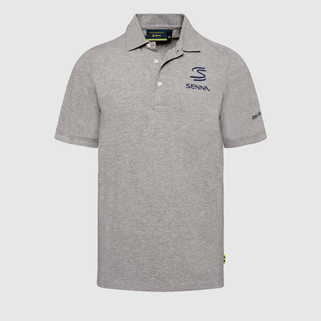 Ayrton Senna F1 Men's Legacy Polo Shirt - Navy/White/Gray Marble Polos Ayrton Senna XS Gray 