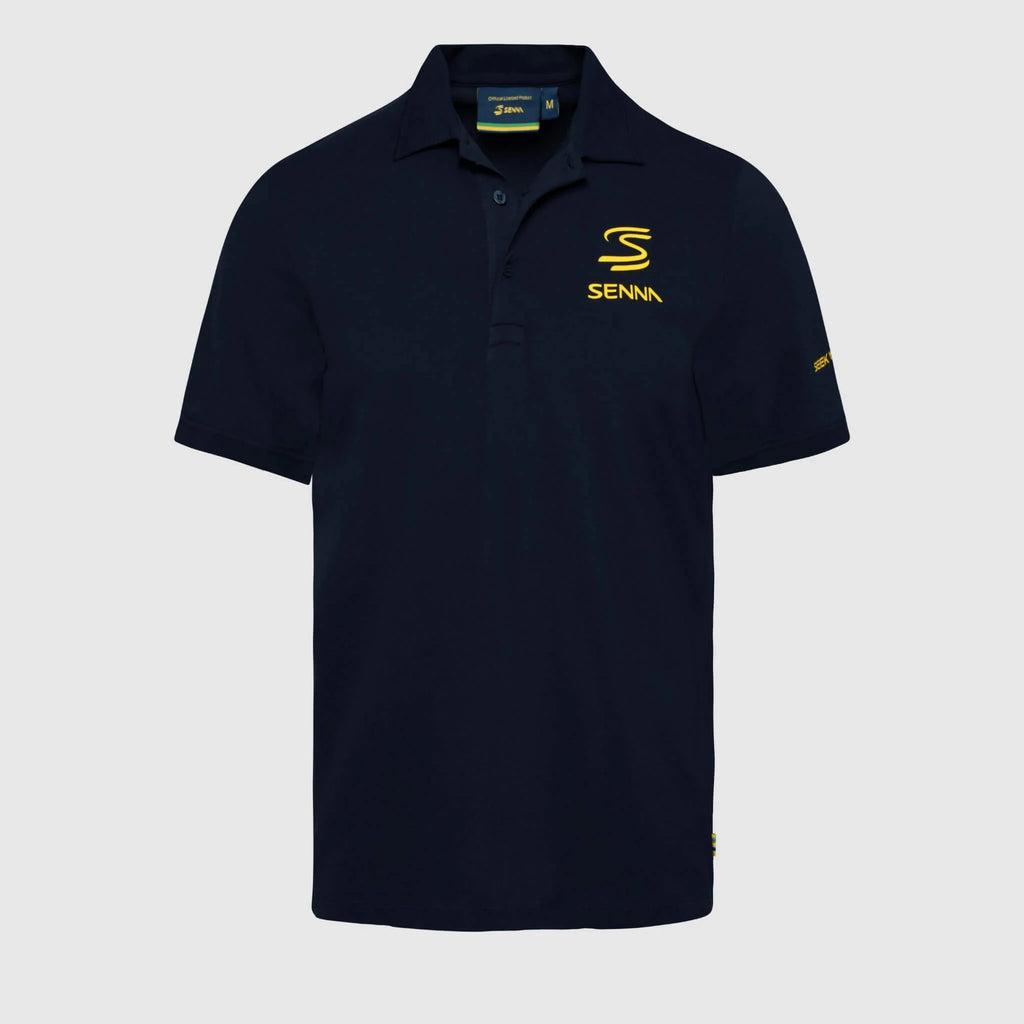 Ayrton Senna F1 Men's Legacy Polo Shirt - Navy/White/Gray Marble Polos Ayrton Senna XS Navy 