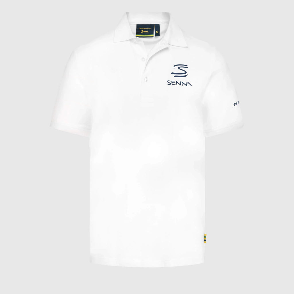 Ayrton Senna F1 Men's Legacy Polo Shirt - Navy/White/Gray Marble Polos Ayrton Senna XS White 