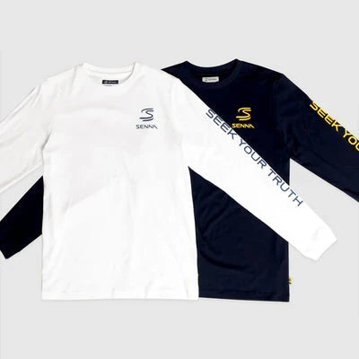 Ayrton Senna F1 Men's Legacy Long Sleeve T-Shirt - Navy/White T-shirts Ayrton Senna 