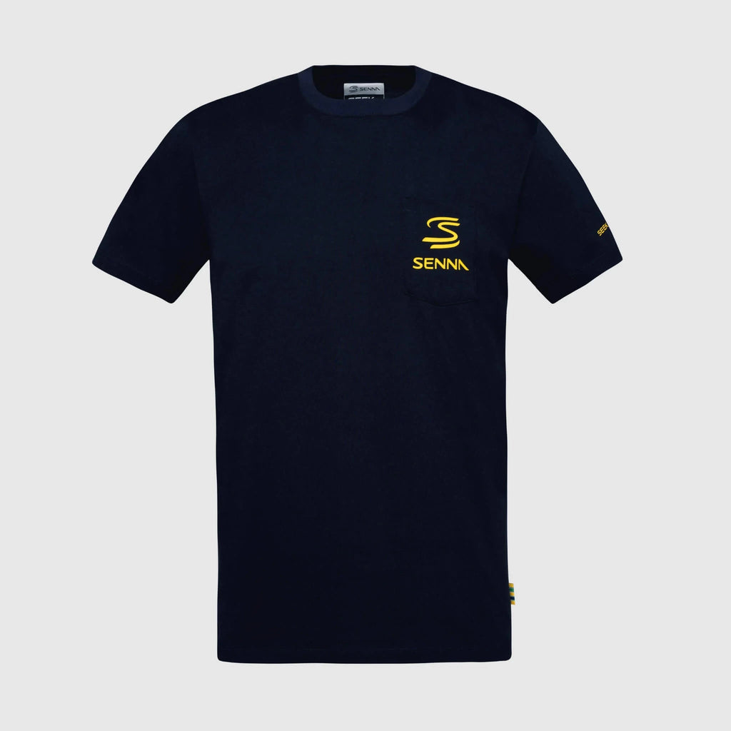 Ayrton Senna F1 Men's Legacy Pocket T-Shirt - Navy/White T-shirts Ayrton Senna 