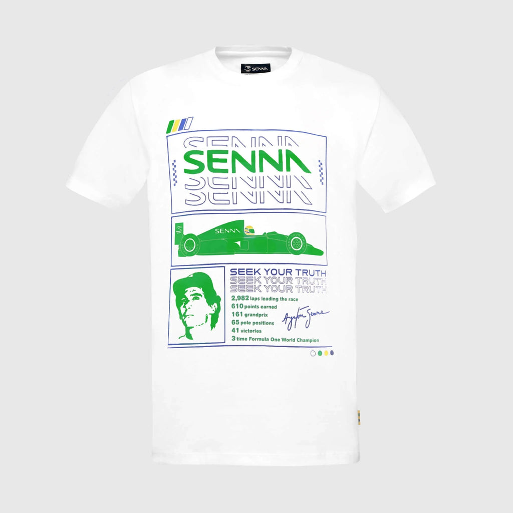 Ayrton Senna F1 Race T-Shirt - White/Yellow T-shirts Ayrton Senna XS White 