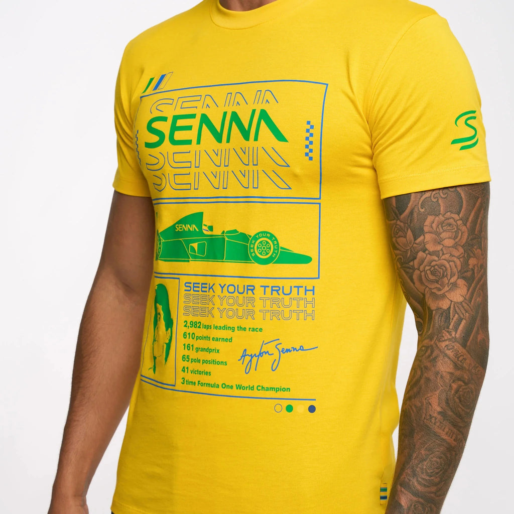 Ayrton Senna F1 Race T-Shirt - White/Yellow T-shirts Ayrton Senna 