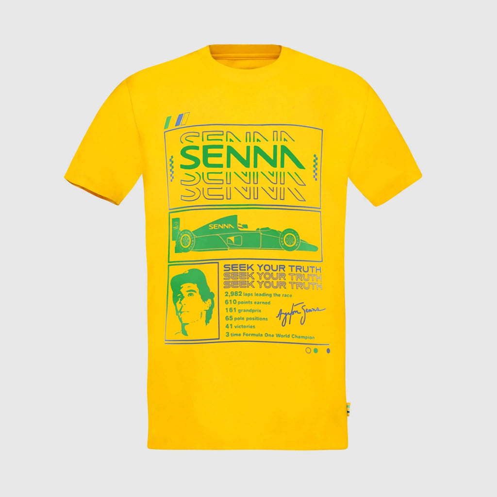 Ayrton Senna F1 Race T-Shirt - White/Yellow T-shirts Ayrton Senna XS Yellow 