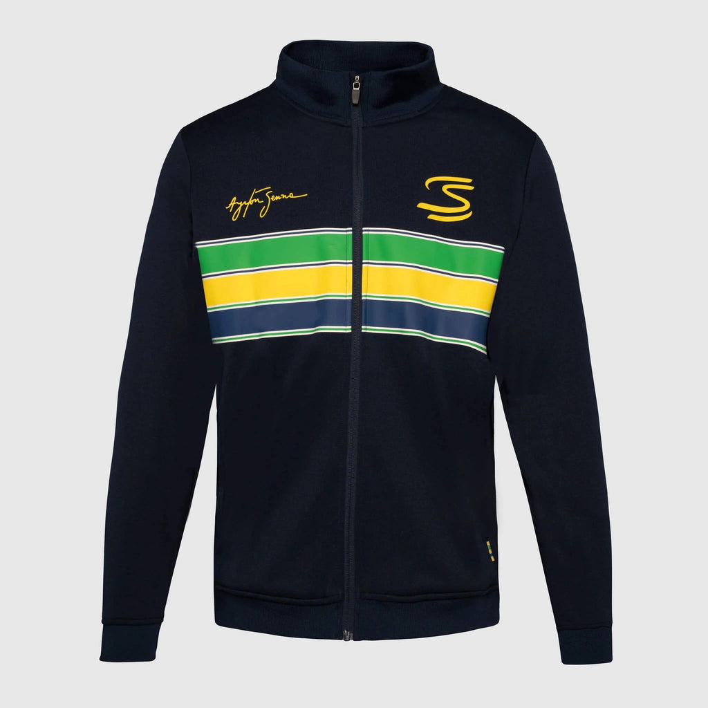 Ayrton Senna F1 Retro Stripe Pullover Jacket - White/Navy Jackets Ayrton Senna XS Navy 