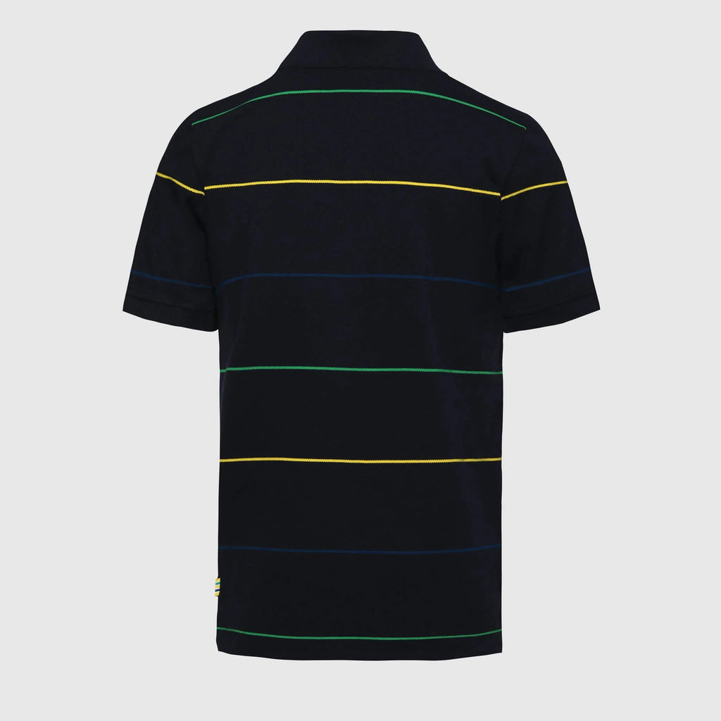 Ayrton Senna F1 Men's Stripe Polo Shirt - White/Navy Polos Ayrton Senna 