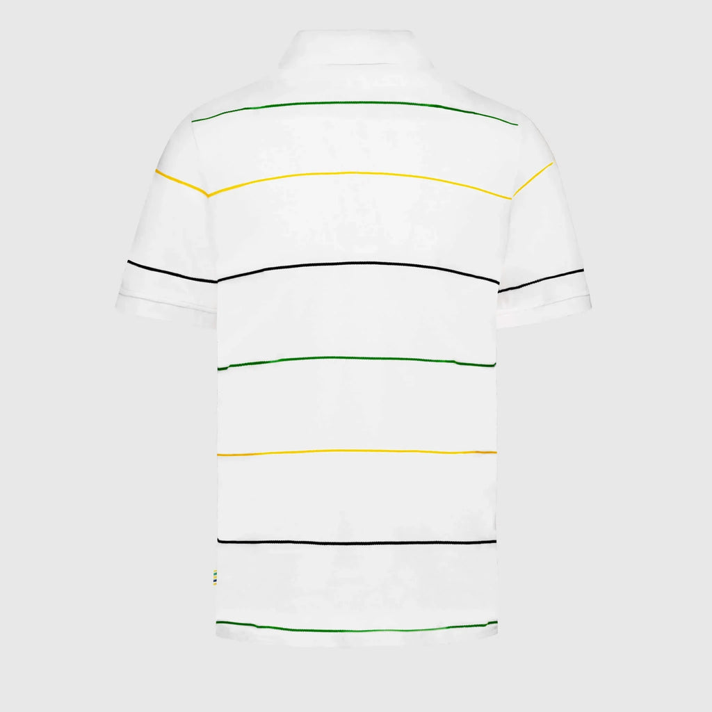 Ayrton Senna F1 Men's Stripe Polo Shirt - White/Navy Polos Ayrton Senna 