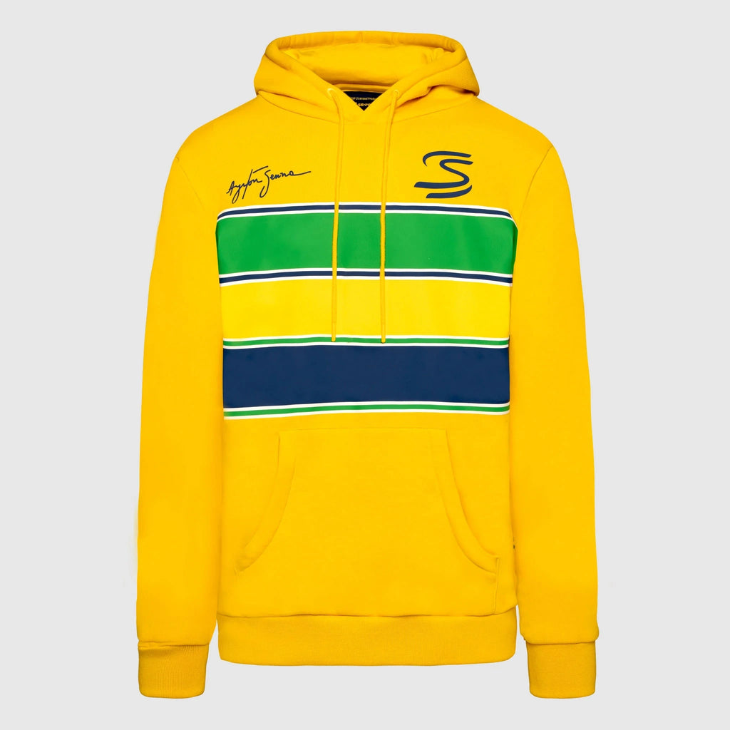 Ayrton Senna F1 Stripe Pullover Hoodie - White/Yellow Hoodies Ayrton Senna XS Yellow 