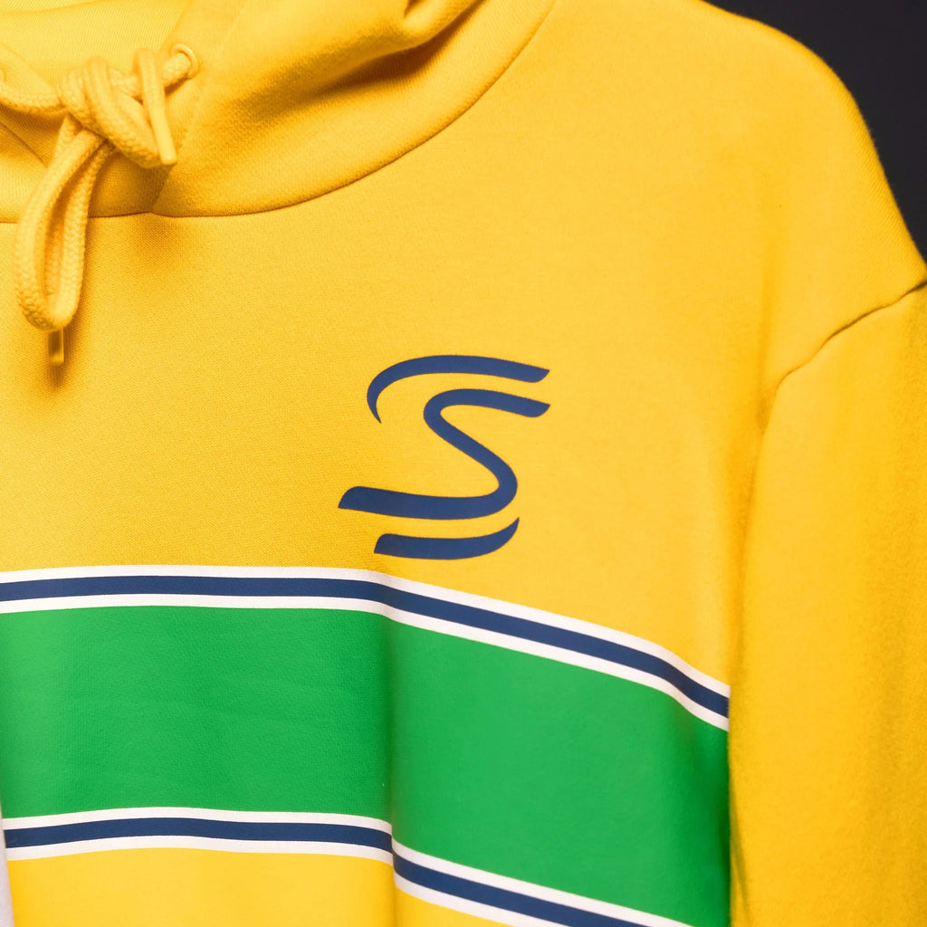 Ayrton Senna F1 Stripe Pullover Hoodie - White/Yellow Hoodies Ayrton Senna 