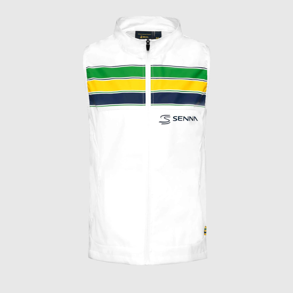 Ayrton Senna F1 Stripe Windbreaker Vest - White/Blue Vest Ayrton Senna XS White 