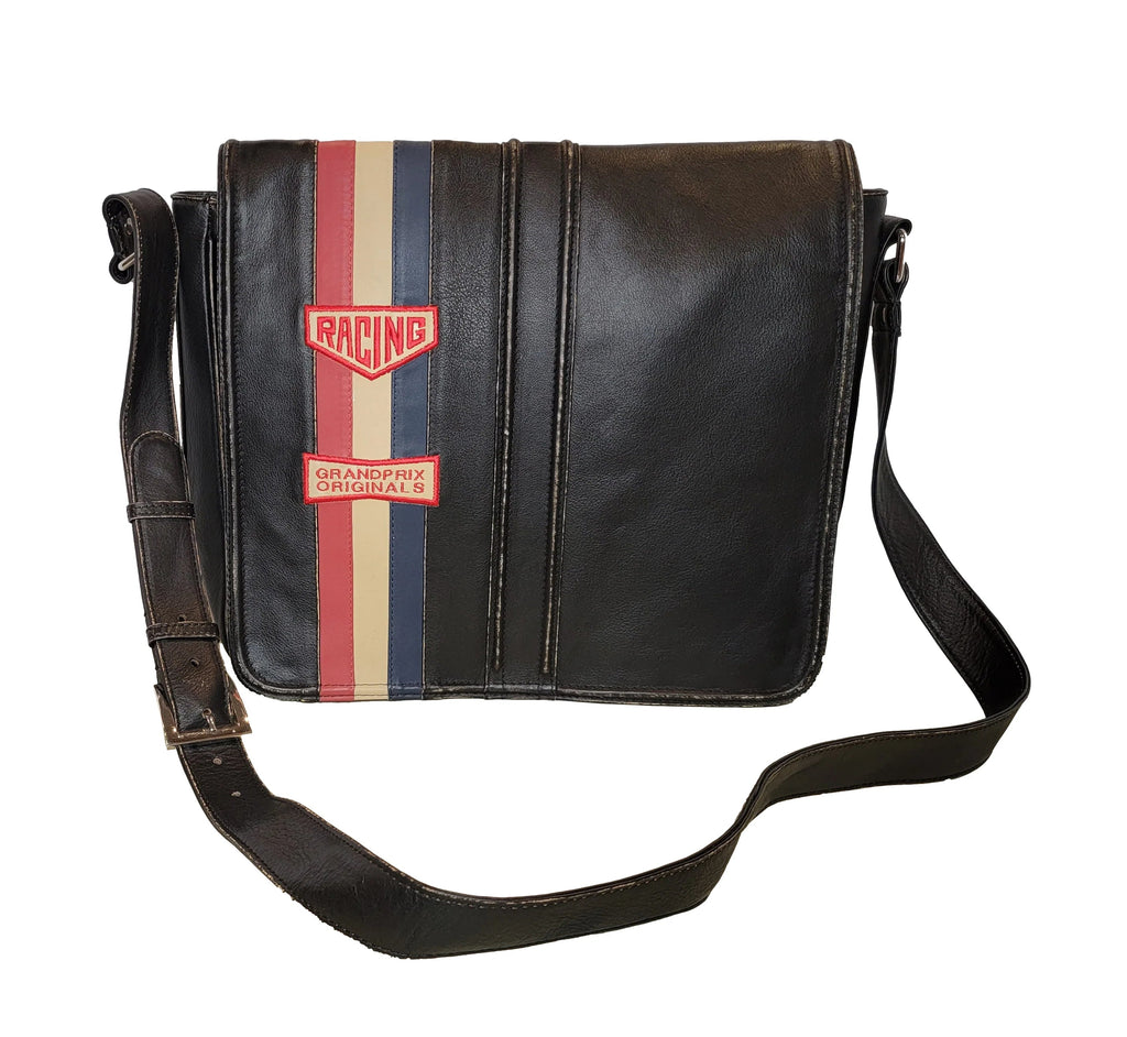 GrandPrix Originals Limited Edition Vintage Leather Silverstone Messenger Bag - Black Bags GrandPrix Originals USA 