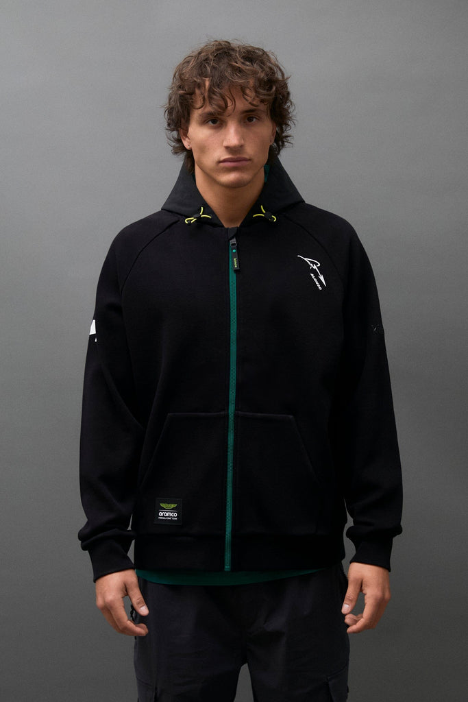 Aston Martin F1 Kimoa Fernando Alonso #14 Double Face Tech Zip Hoodie - Black Hoodies Aston Martin F1 