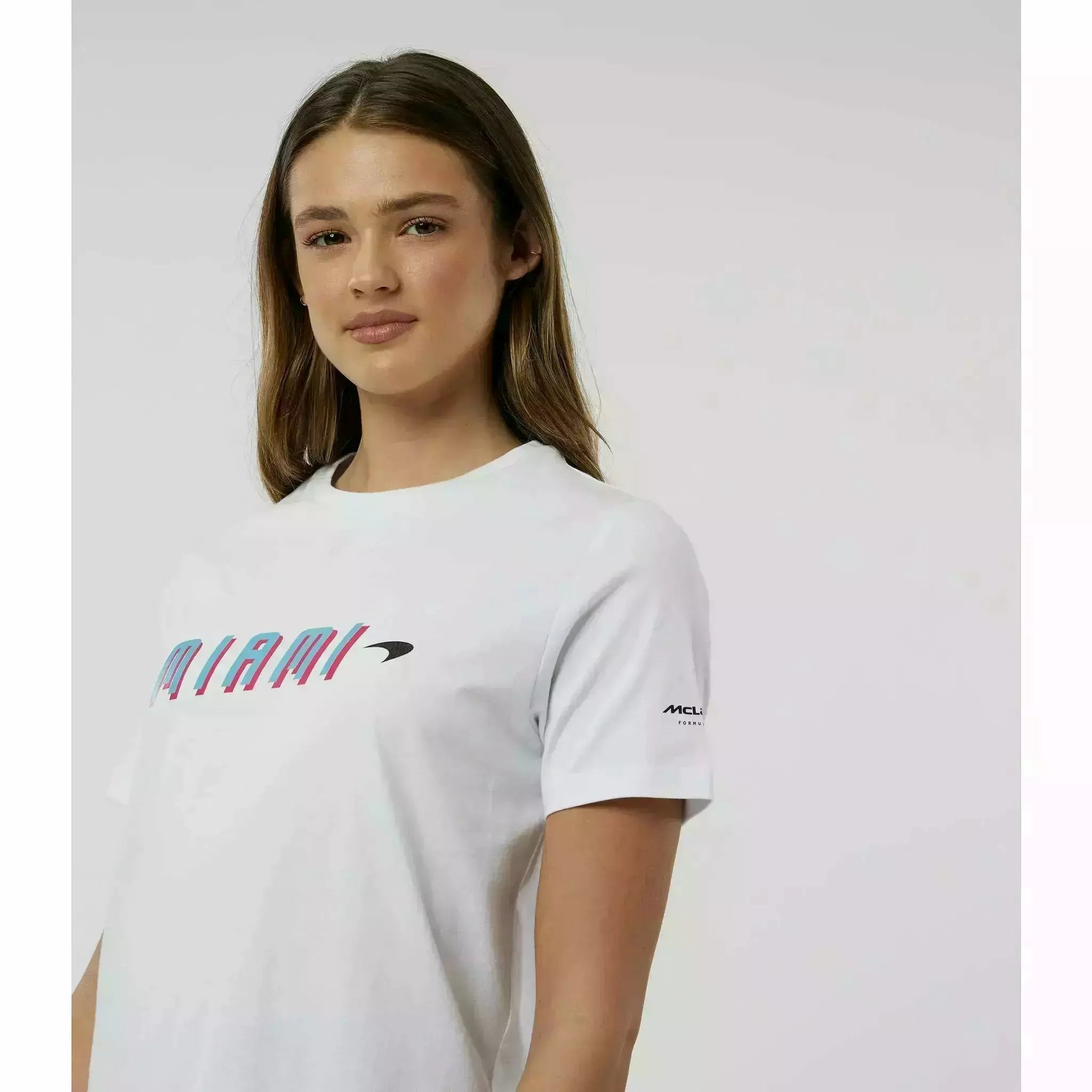 T-Shirt-White/Vice Graphic Women\'s Miami Motorsports® Blue/Beetroot CMC McLaren – Neon F1